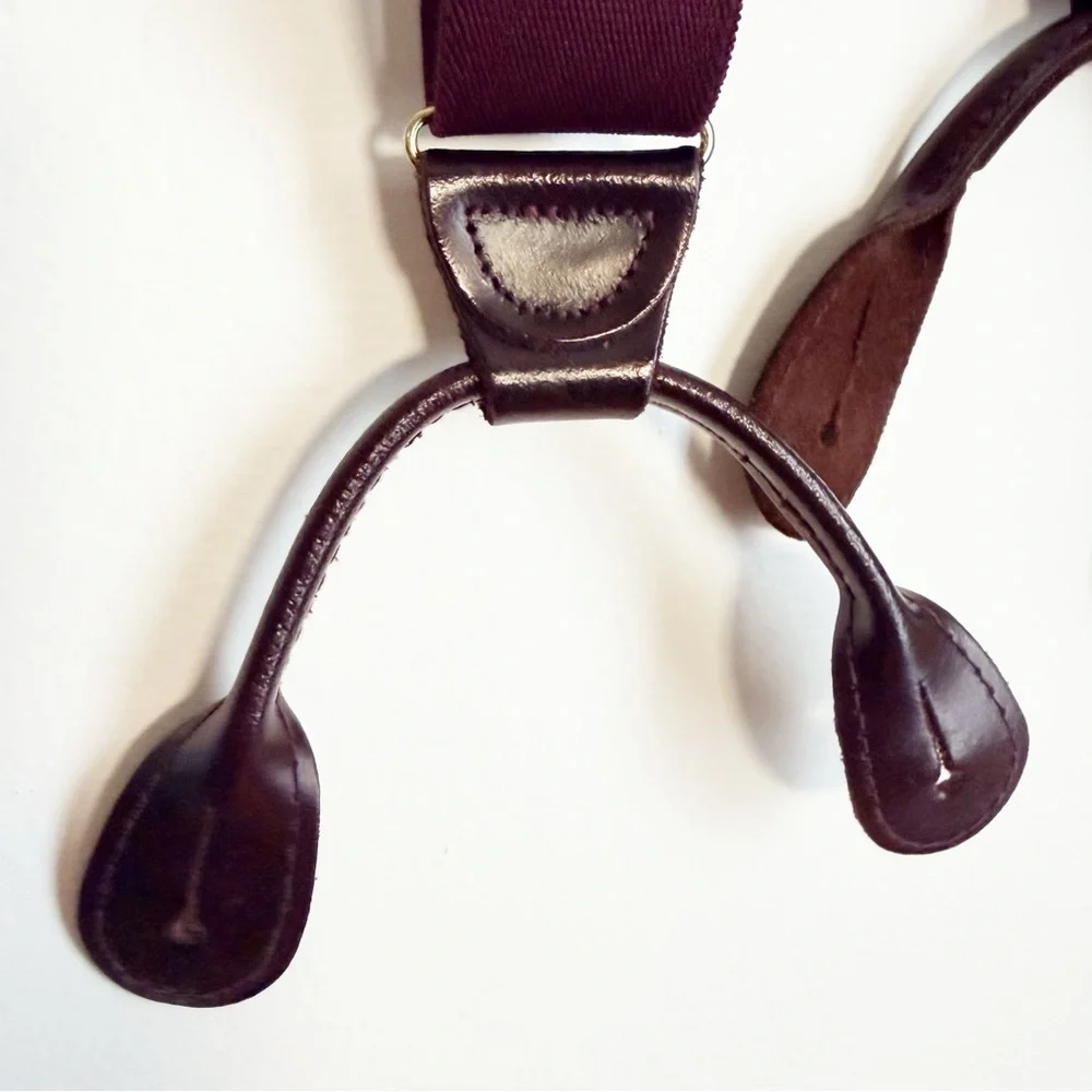 Classic Burgundy Braces with Elastic Straps, Leather Button Straps - Picture 2 of 11